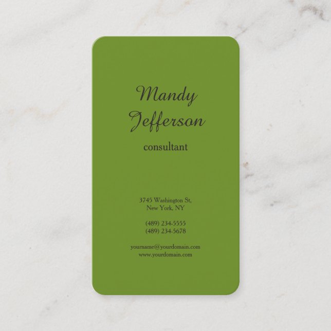Green Brown Olive Modern Minimalist Professional Business Card (Front)