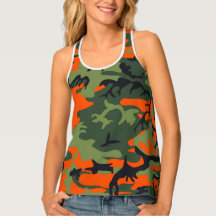 Green, Brown, Orange, Black, Camouflage Tank Top
