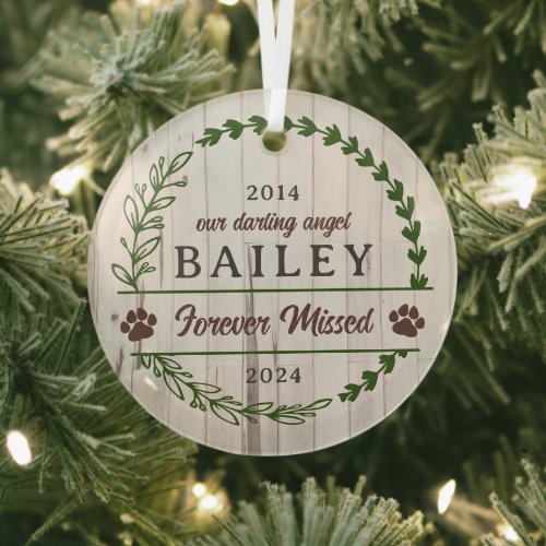Green Brown Paw Prints Forever Missed Memorial Glass Ornament