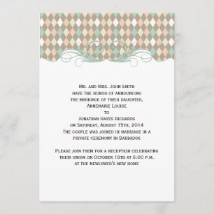Green Brown Peach Harlequin Wedding Announcement