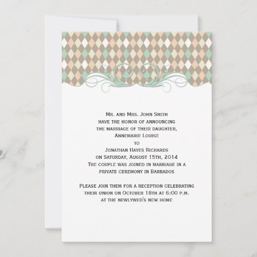 Green Brown Peach Harlequin Wedding Announcement
