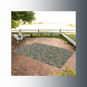 Green & Brown Persian Pattern   Outdoor Rug