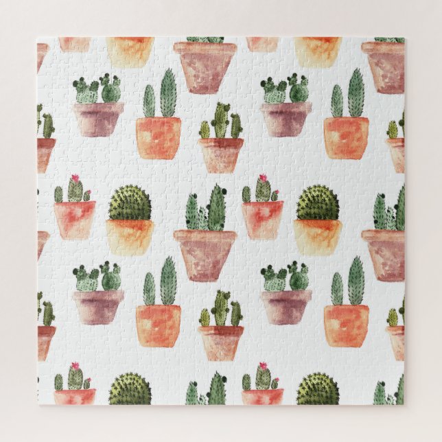 Green Brown Potted Cactus Pattern Jigsaw Puzzle (Vertical)