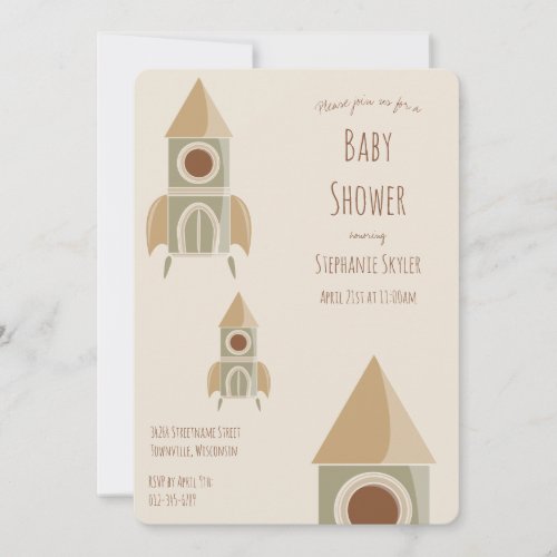 Green Brown Rocket Ship Invitation