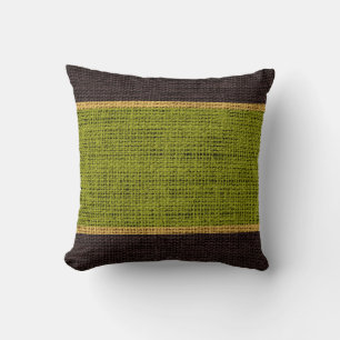 Green & Brown Rustic Burlap Jute Background Throw Pillow