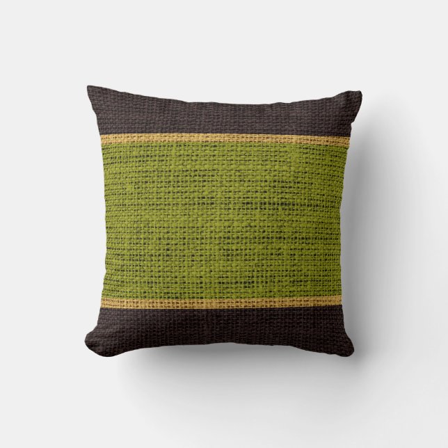 Green & Brown Rustic Burlap Jute Background Throw Pillow (Front)