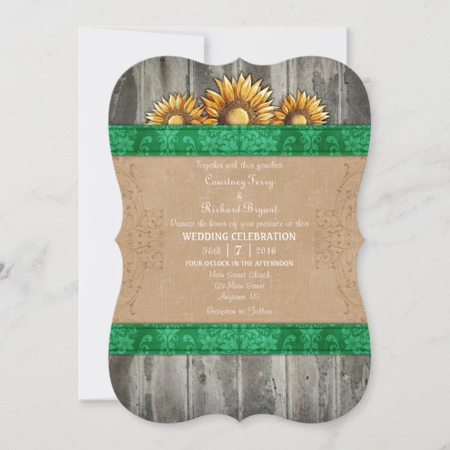 Green Brown Rustic Sunflower Wedding Invite (Front)