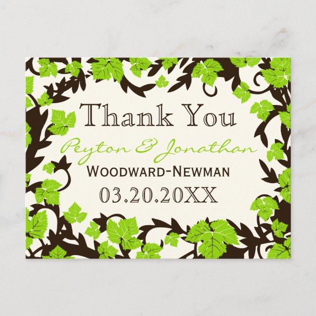 Green Brown Spring Leaves Thank You Postcard (Front)