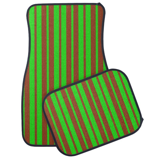 Green Brown Stylish Stripes Pattern Design  Car Floor Mat (Set)