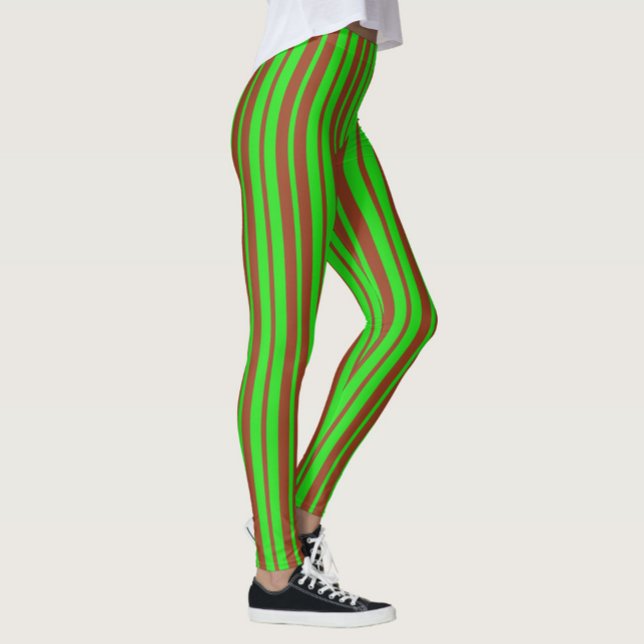 Green Brown Stylish Stripes Pattern Design  Leggings (Creator Uploaded)