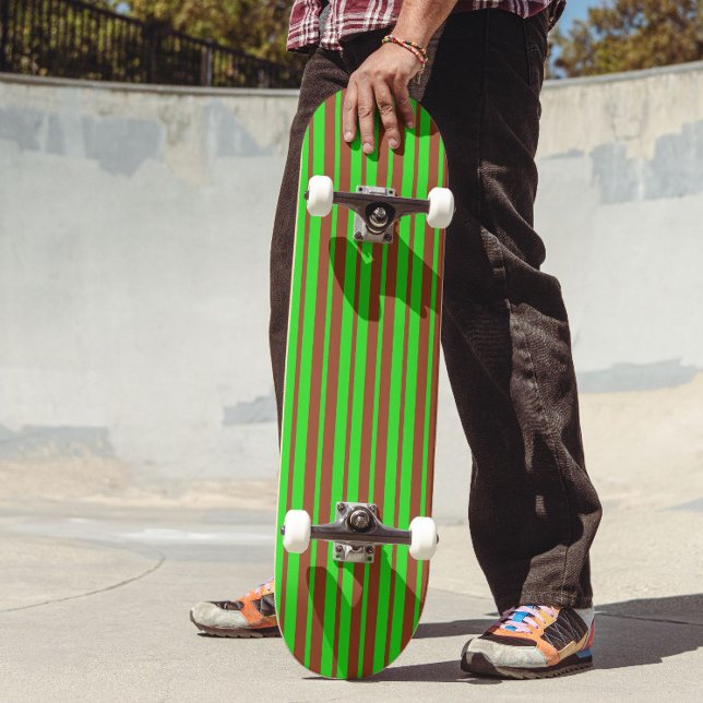 Green Brown Stylish Stripes Pattern Design  Skateboard (Creator Uploaded)
