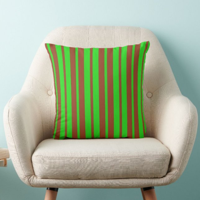 Green Brown Stylish Stripes Pattern Design  Throw Pillow (Creator Uploaded)