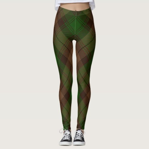 Green Brown Tartan Plaid Scottish Pattern Leggings