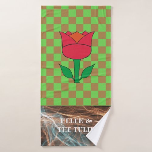 Green  Brown Toffee Color Checks Pattern Tulip Bath Towel Set