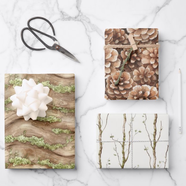 Green Brown Tree Wrapping Paper Sheets (Front)