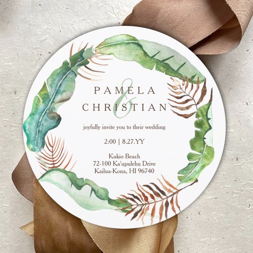 Green Brown Tropical Banana Leaves Wedding Invit Invitation