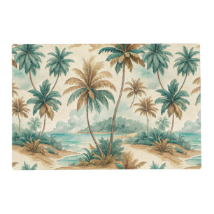 GREEN & BROWN TROPICAL PALM TREES ON BEACH PLACEMAT