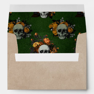 Green Brown Vintage Skulls Halloween Envelope