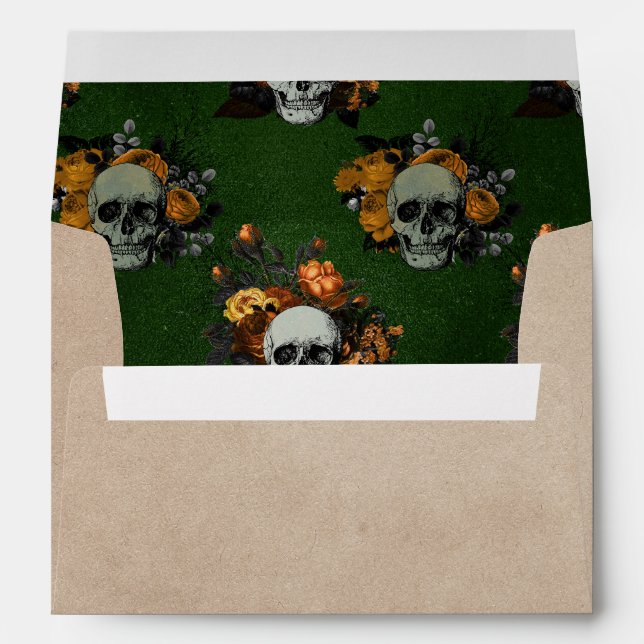 Green Brown Vintage Skulls Halloween Envelope (Back (Bottom))