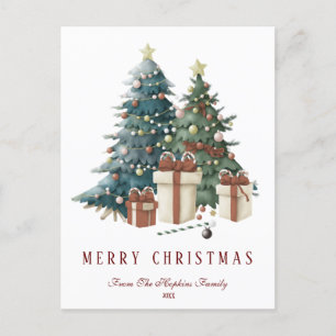Green & Brown Watercolour Christmas Tree Postcard