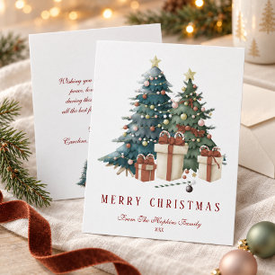 Green & Brown Watercolour Christmas Tree Postcard