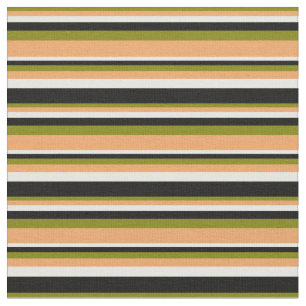 Green, Brown, White, and Black Stripes Pattern Fabric
