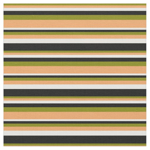 Green, Brown, White, and Black Stripes Pattern Fabric