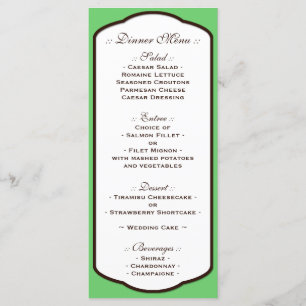 Green Brown & White Wedding Reception Menus