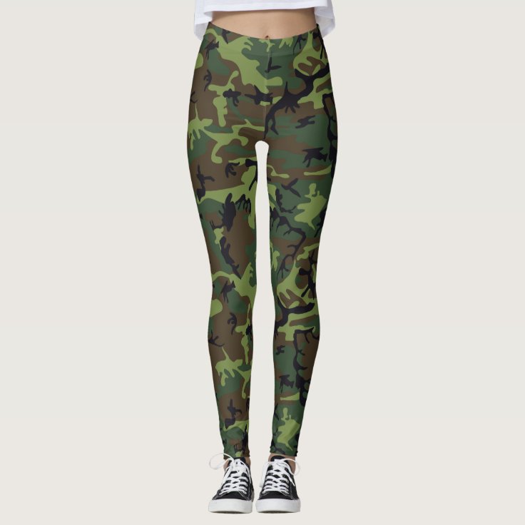 Green Brown Woodland Camouflage Pattern Camo your Leggings | Zazzle