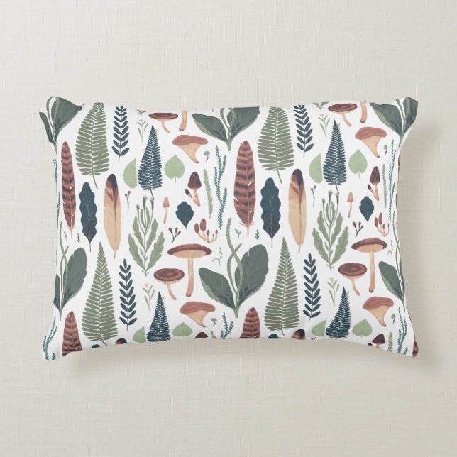 Green & Brown Woodland Foliage Pattern Accent Pillow (Front)