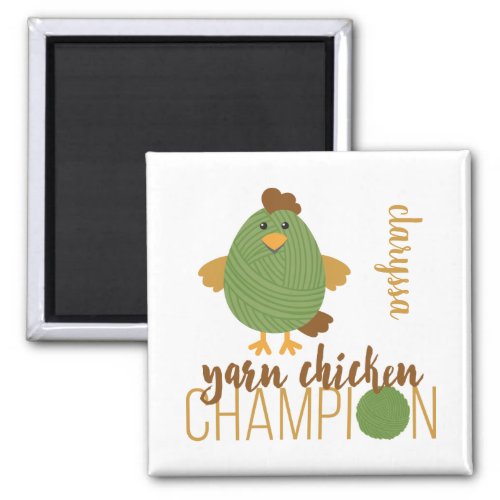 Green  Brown Yarn Chicken Champion Magnet