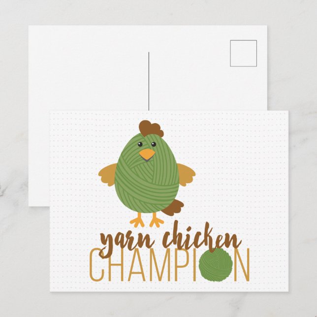 Green & Brown Yarn Chicken Champion Postcard (Front/Back)