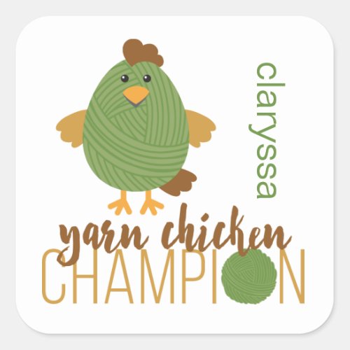 Green  Brown Yarn Chicken Champion Square Sticker