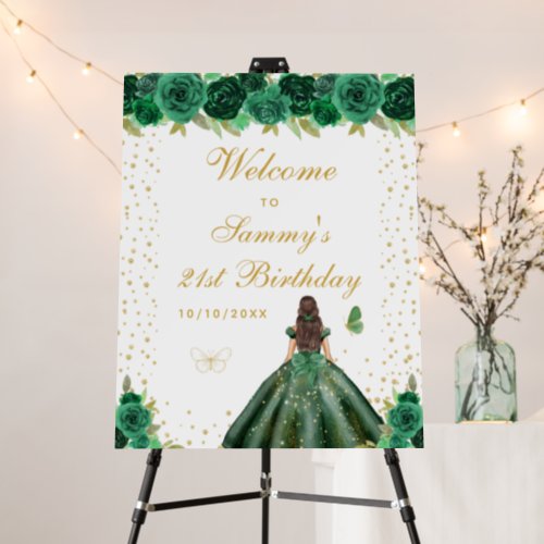 Green Brunette Hair Girl Birthday Party Welcome Foam Board