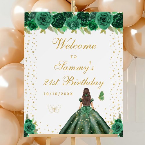 Green Brunette Hair Girl Birthday Party Welcome Foam Board