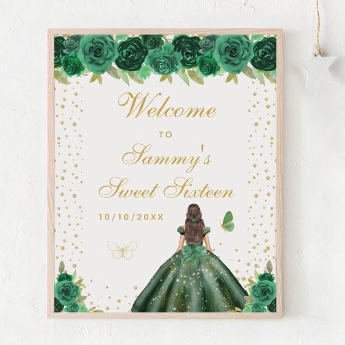 Green Brunette Hair Girl Sweet Sixteen Welcome Poster