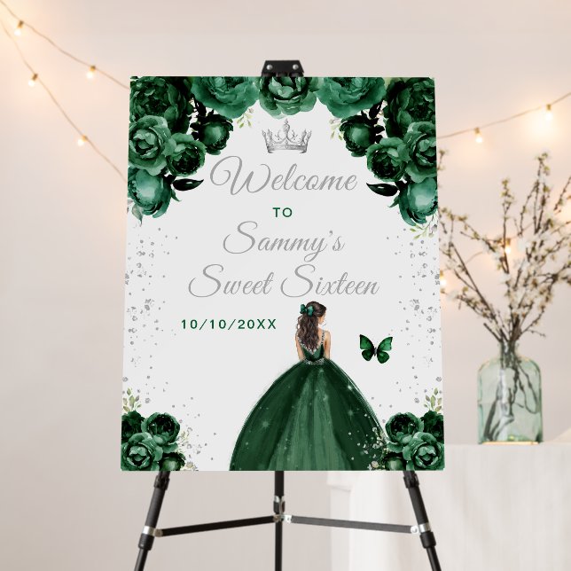 Green Brunette Hair Princess Sweet Sixteen Welcome Foam Board (In Situ (Stand))