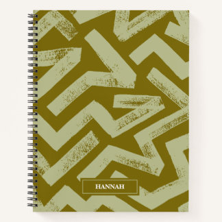 Green Brush Lines Geometric Pattern Personalized Notebook