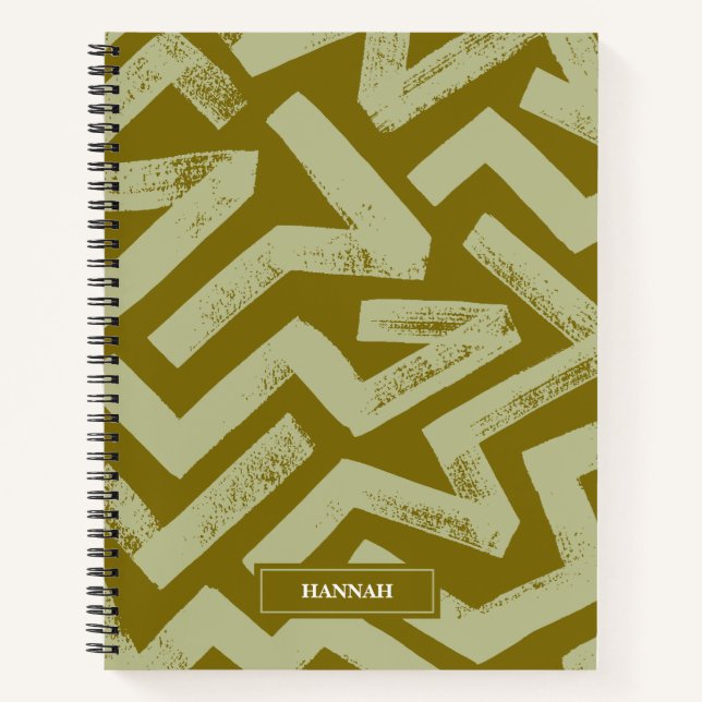 Green Brush Lines Geometric Pattern Personalized  Notebook (Front)