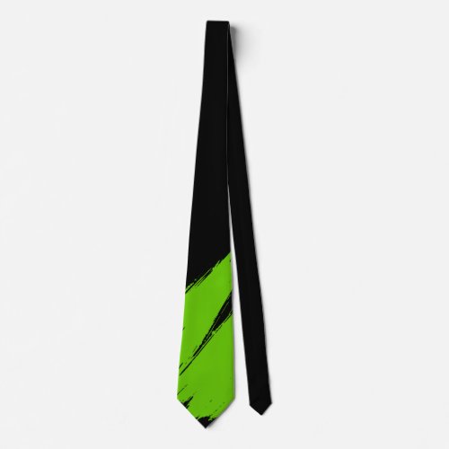 Green Brush Modern Black Background Neck Tie
