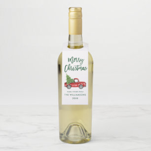 Green Brush Script Christmas Vintage Truck Bottle Hanger Tag