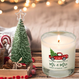 Green Brush Script First Christmas Vintage Truck  Scented Candle