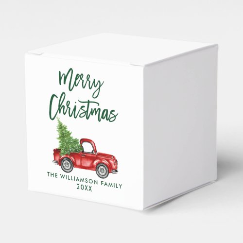 Green Brush Script Merry Christmas Vintage Truck Favor Boxes
