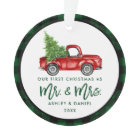 Green Brush Script Truck First Christmas Plaid