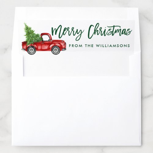 Green Brush Script Vintage Truck Christmas Envelope Liner