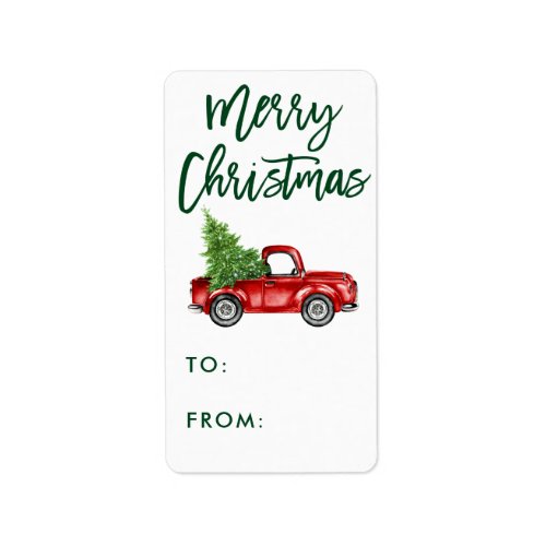 Green Brush Script Vintage Truck Christmas Gift Label