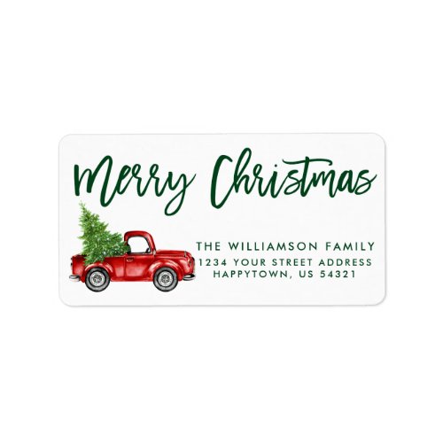 Green Brush Script Vintage Truck Christmas Label