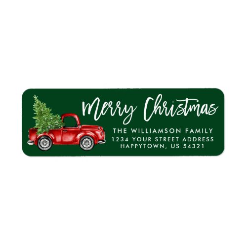 Green Brush Script Vintage Truck Christmas Label