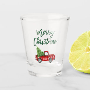 Green Brush Script Vintage Truck Christmas Shot Glass