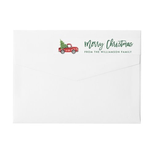 Green Brush Script Vintage Truck Christmas Tree Wrap Around Label